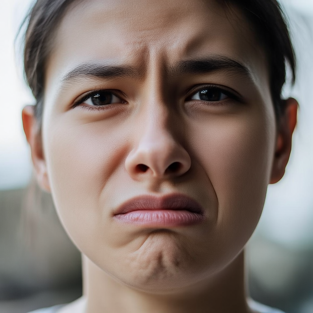 A close-up of a person's face showing clear disgust, nose wr