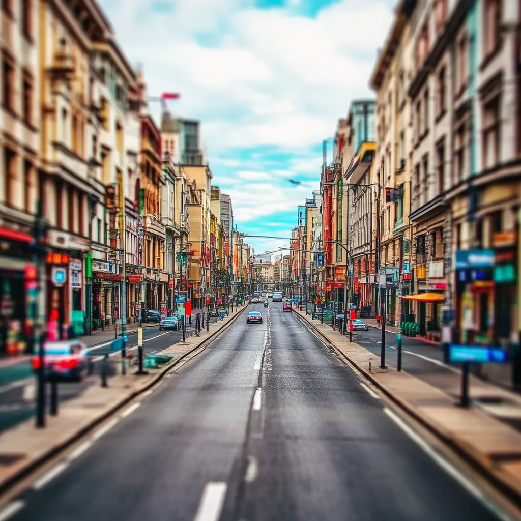 A tilt-shift photograph of a city street making real-life lo