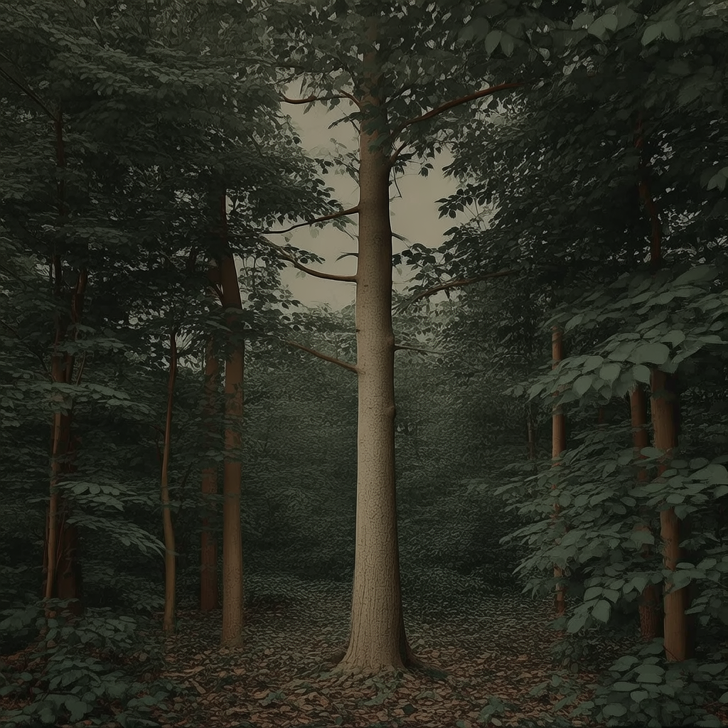 A forest scene where the foliage is precisely #2D5F2D (dark 