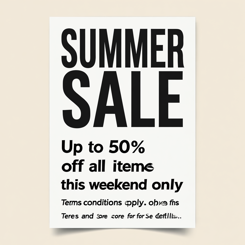 A poster with headline 'SUMMER SALE' in large bold text, bod