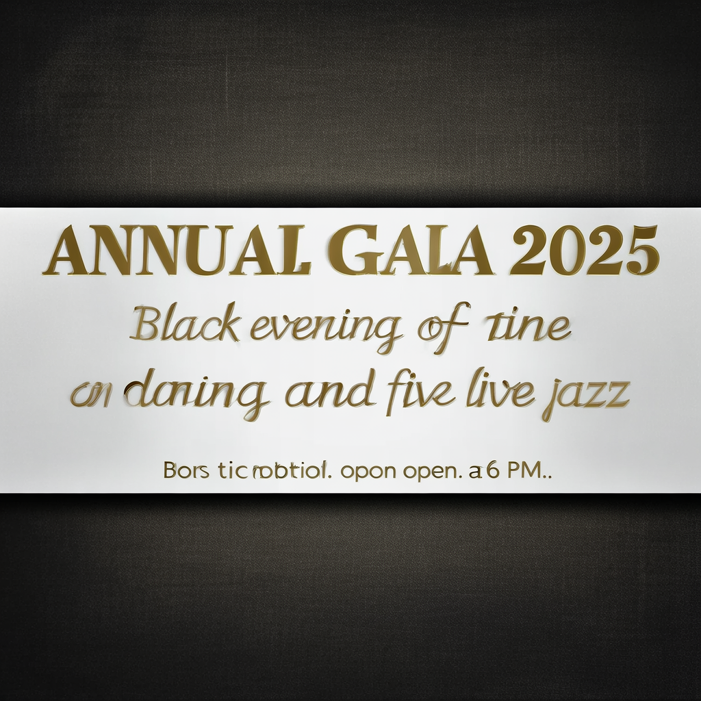 An event banner with headline 'ANNUAL GALA 2025' at the top 