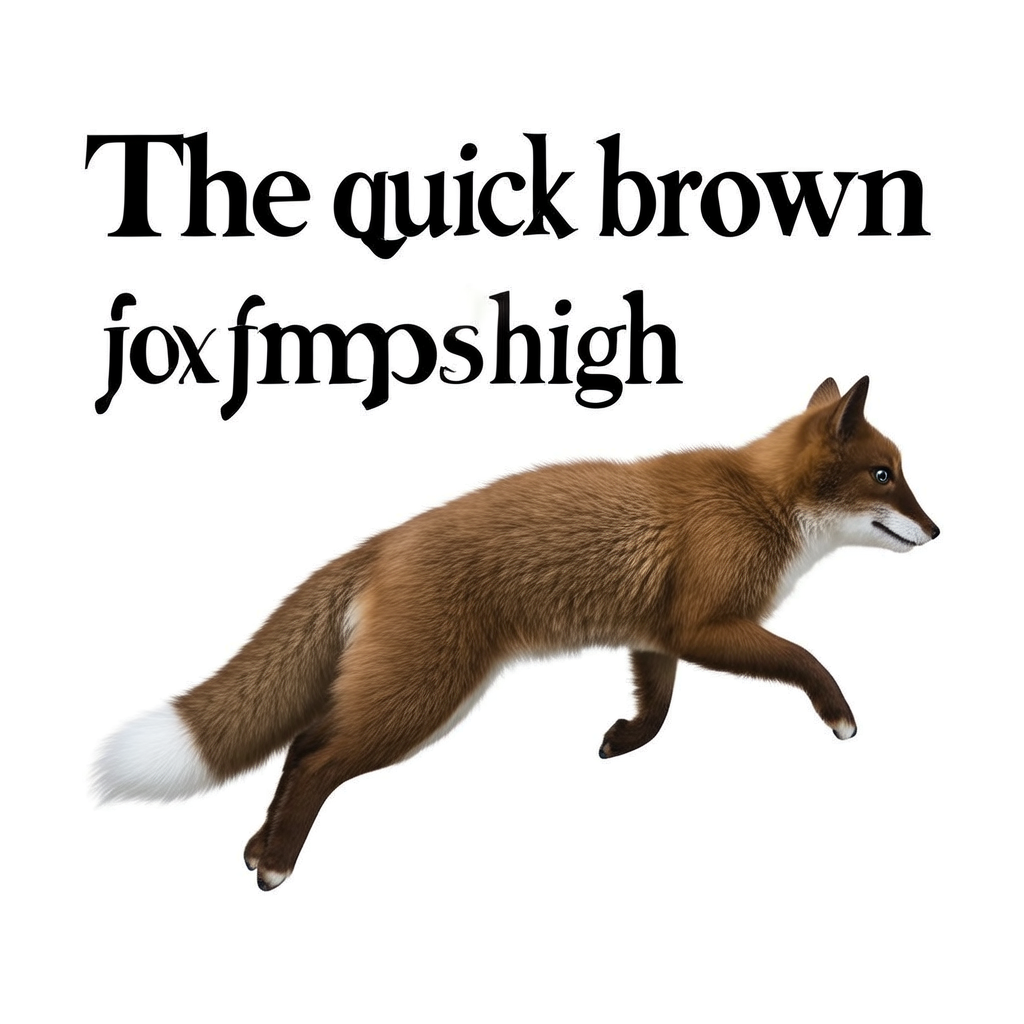 The sentence 'The quick brown fox jumps high' in clean black
