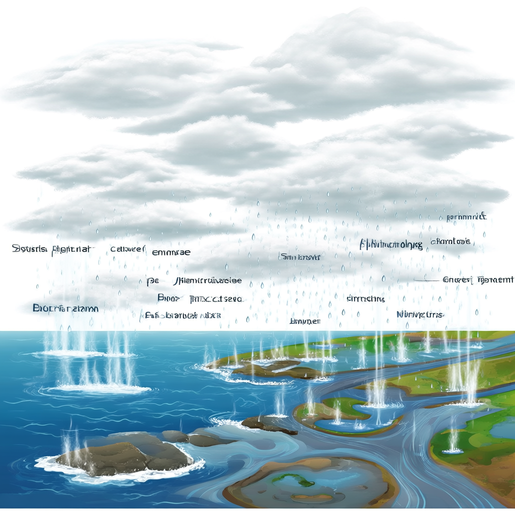 A detailed diagram of the water cycle showing evaporation fr