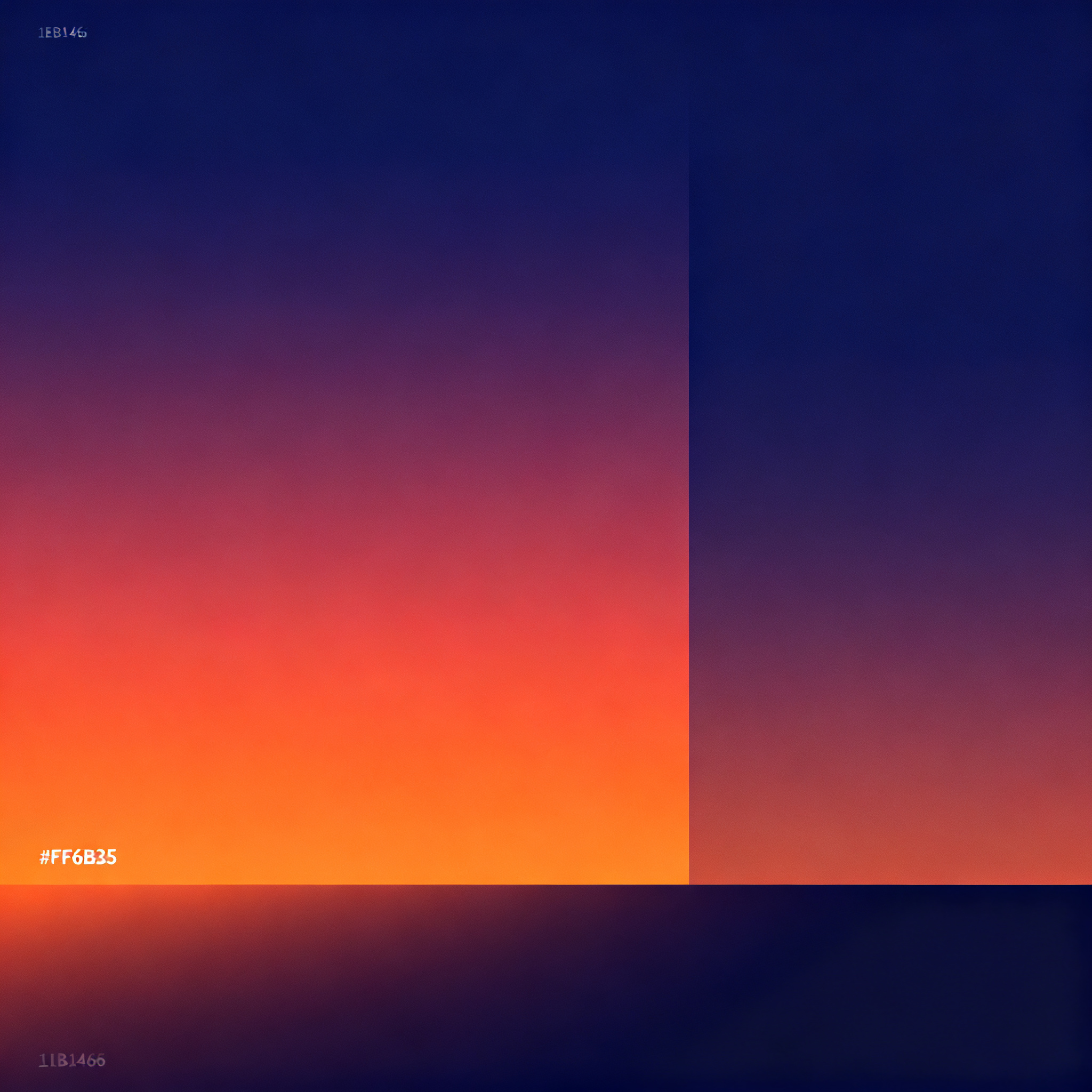 A sunset sky gradient on a flat surface from #FF6B35 (orange