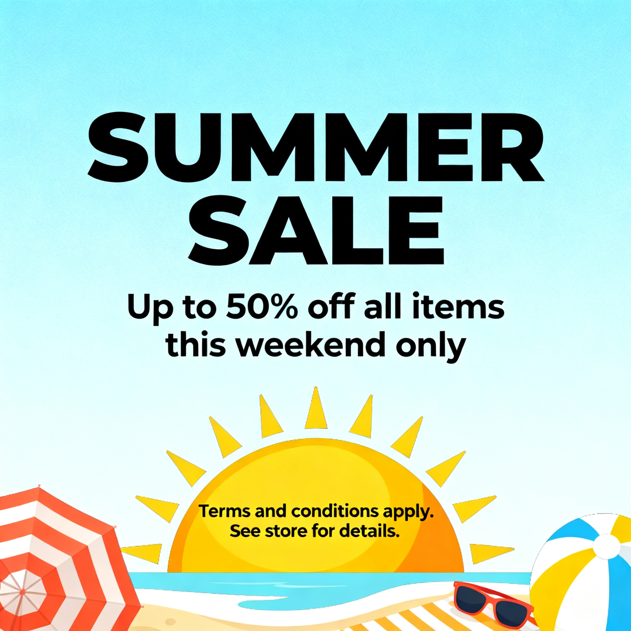 A poster with headline 'SUMMER SALE' in large bold text, bod