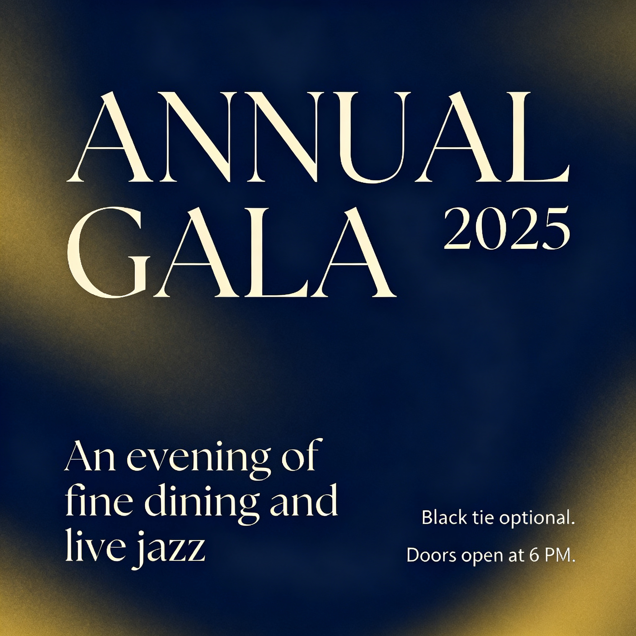 An event banner with headline 'ANNUAL GALA 2025' at the top 