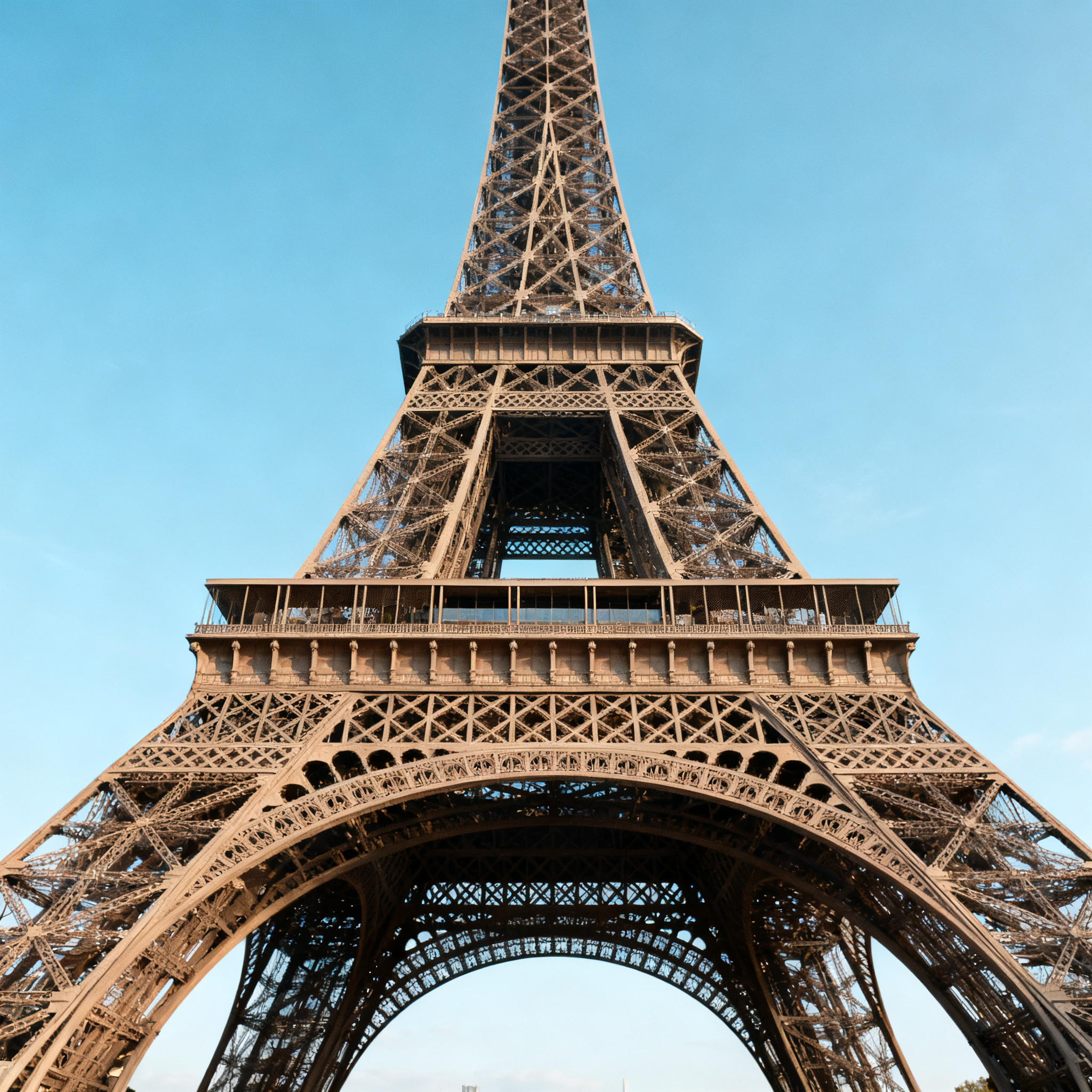 The Eiffel Tower in Paris on a clear day, architecturally ac