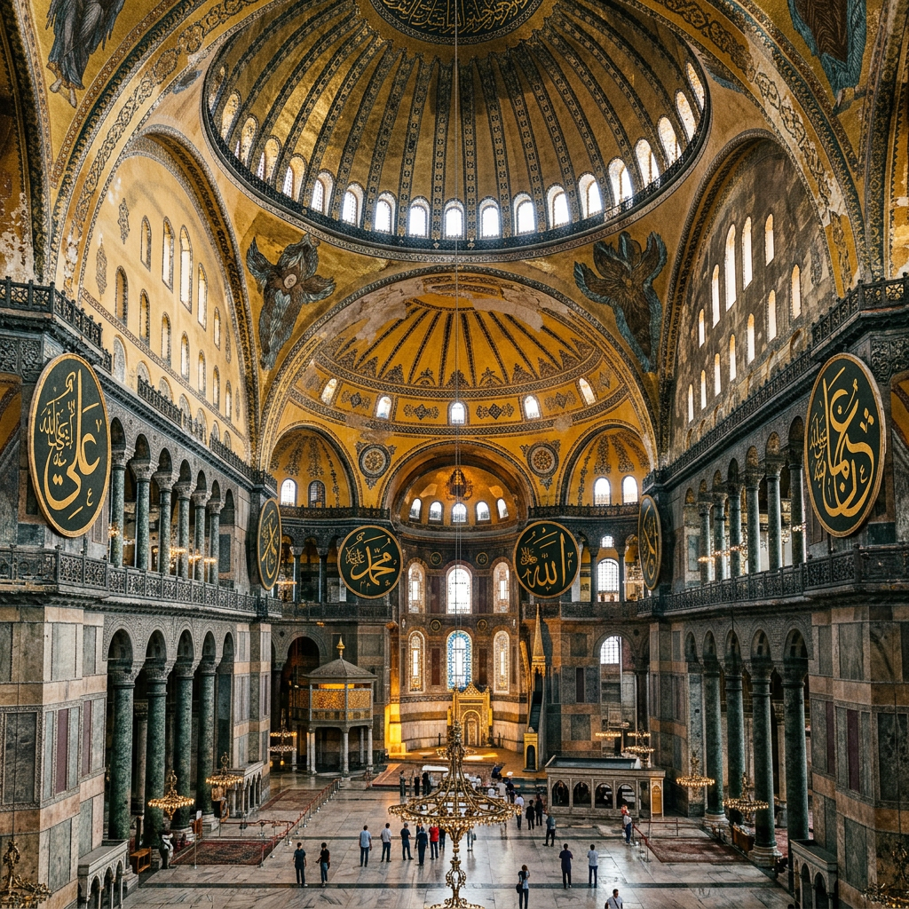 The Hagia Sophia interior showing the massive central dome, 