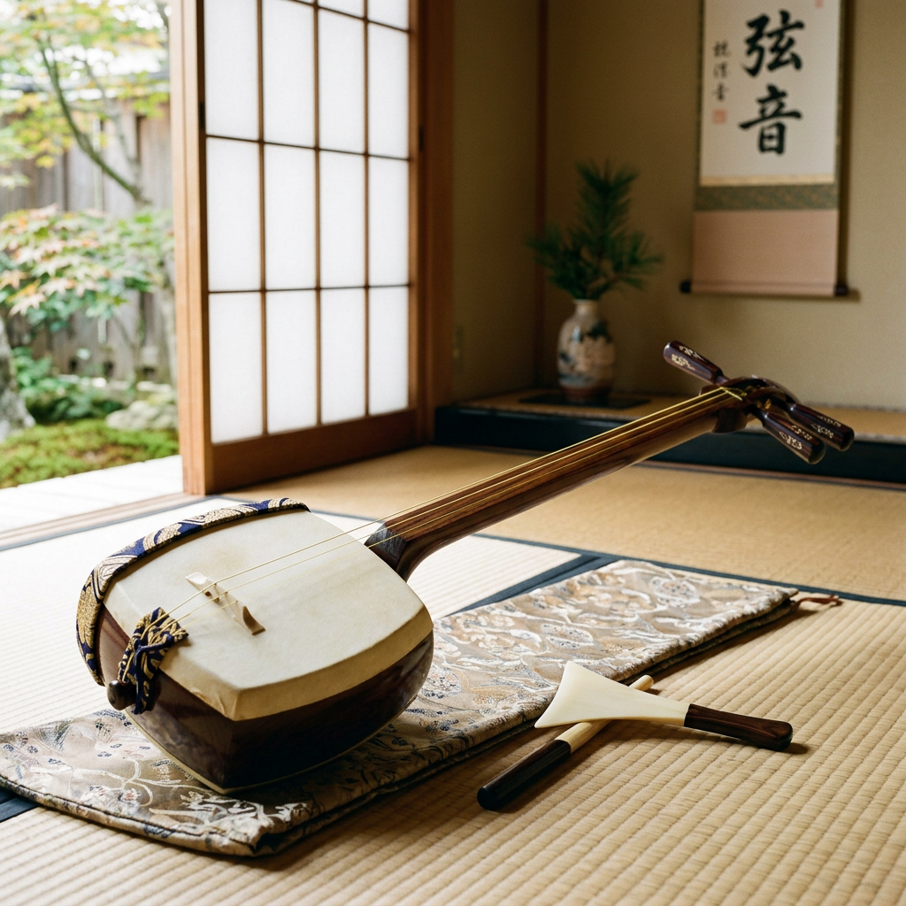 A traditional Japanese shamisen instrument with accurate thr