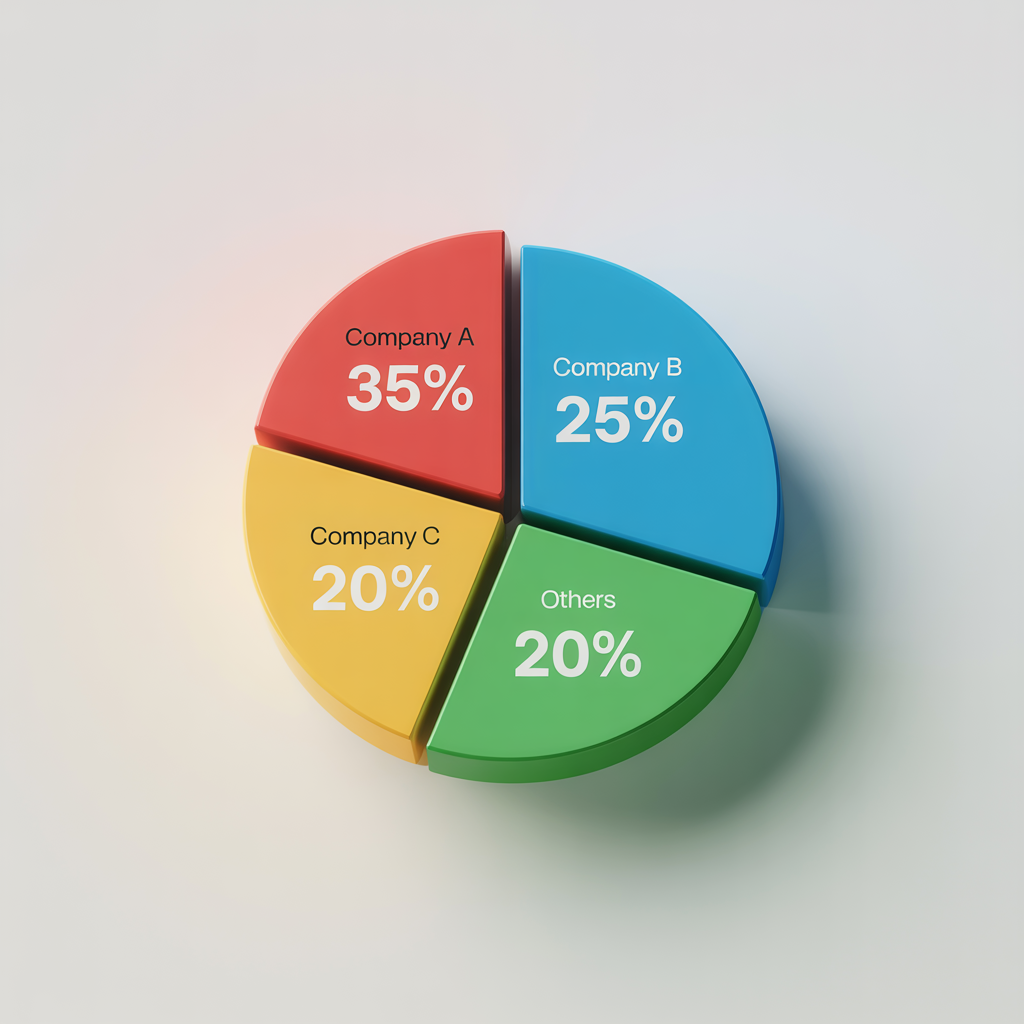 A pie chart showing market share: Company A 35%, Company B 2