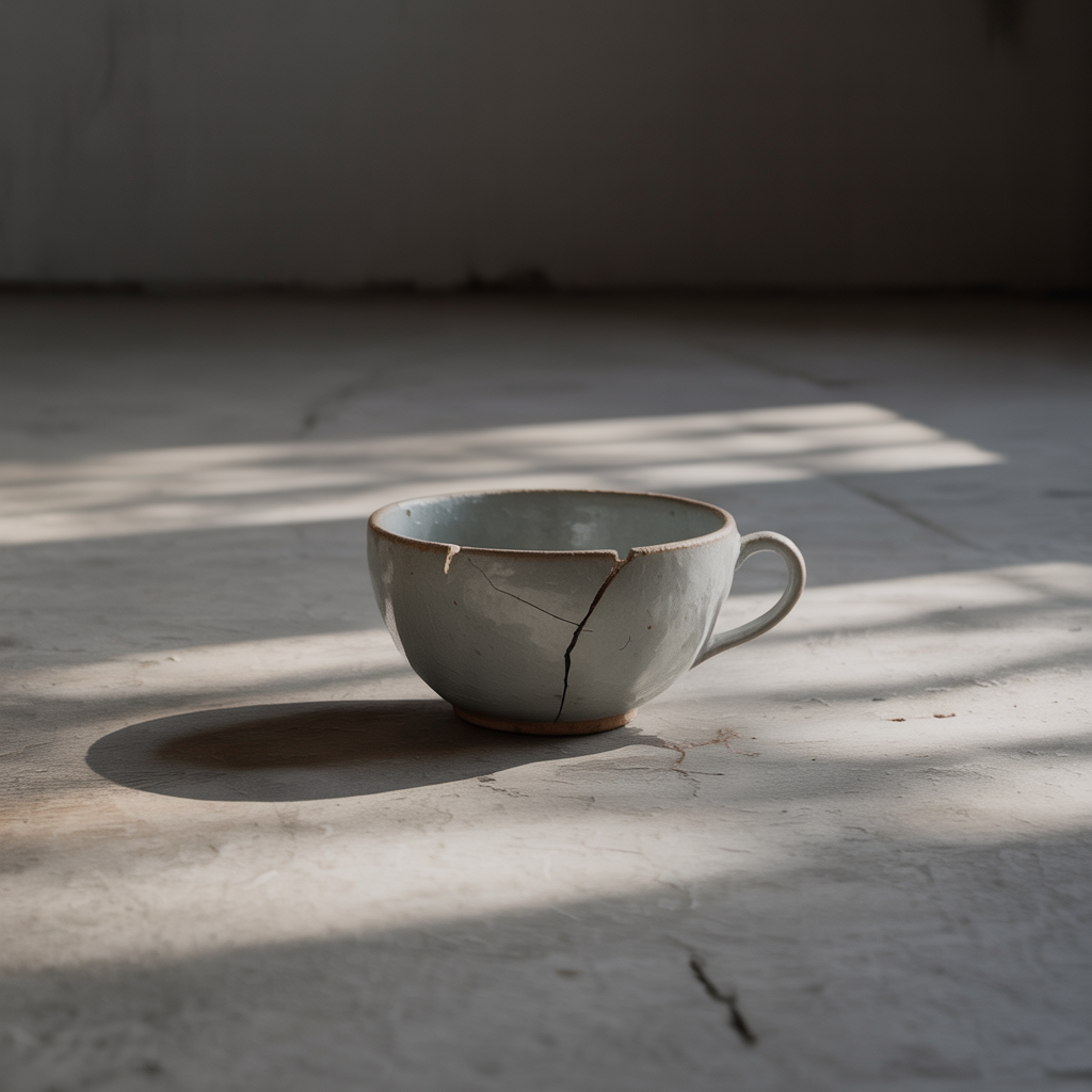 A still life painted in anxious minimalism — sparse composit