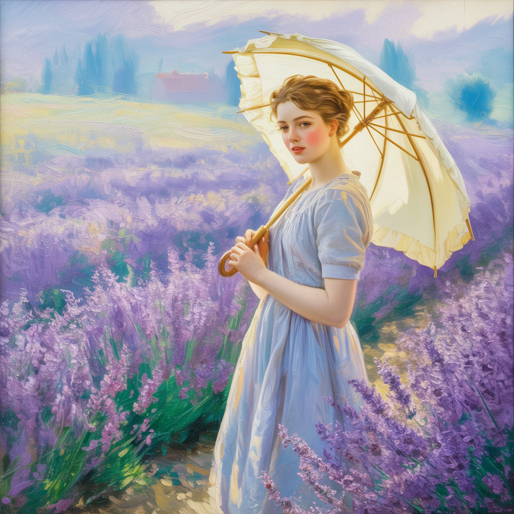 A woman with a parasol in the style of Impressionism — soft 