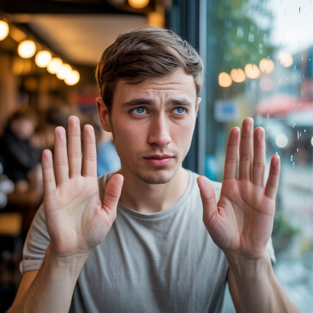 A person counting to three on their fingers, with index, mid