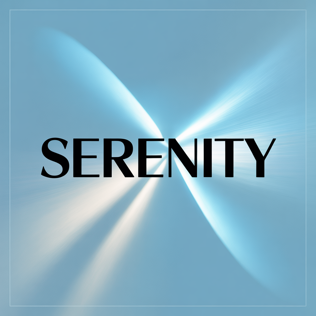 The word 'SERENITY' written large and centered on a solid li