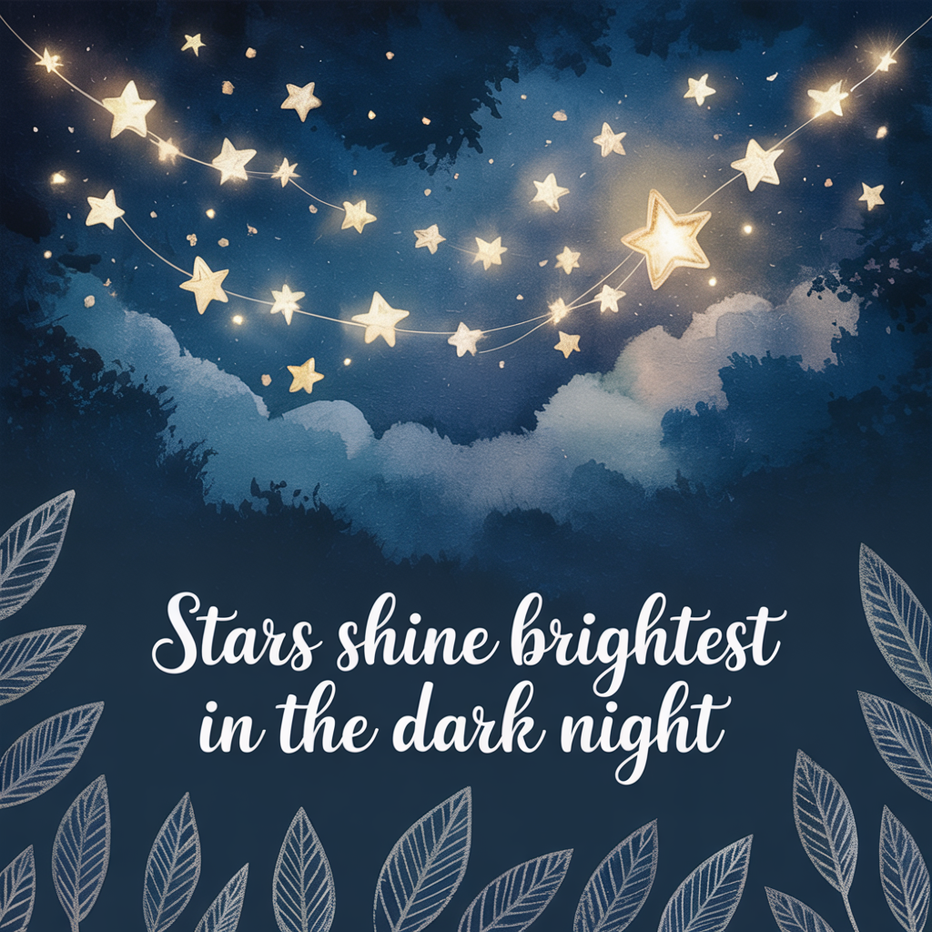'Stars shine brightest in the dark night' displayed on a cle