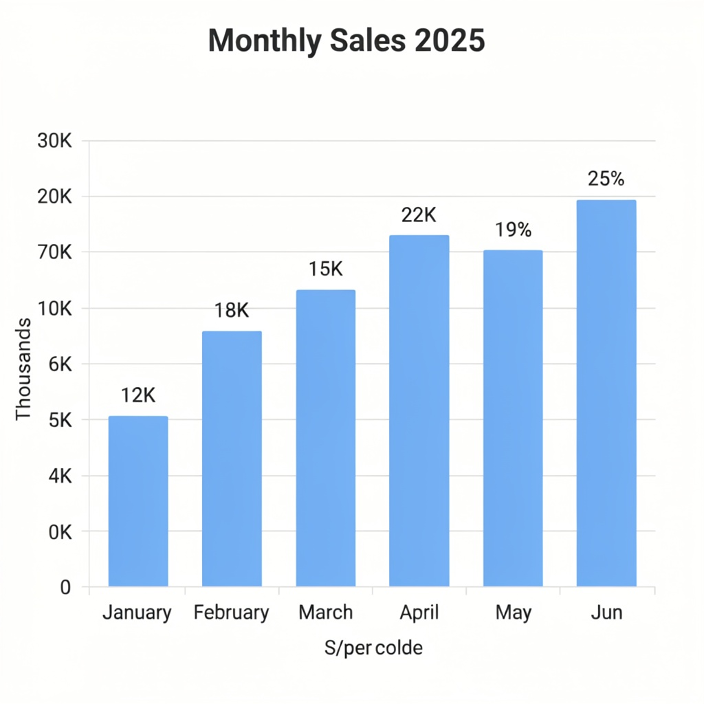 A bar chart showing monthly sales for January through June w