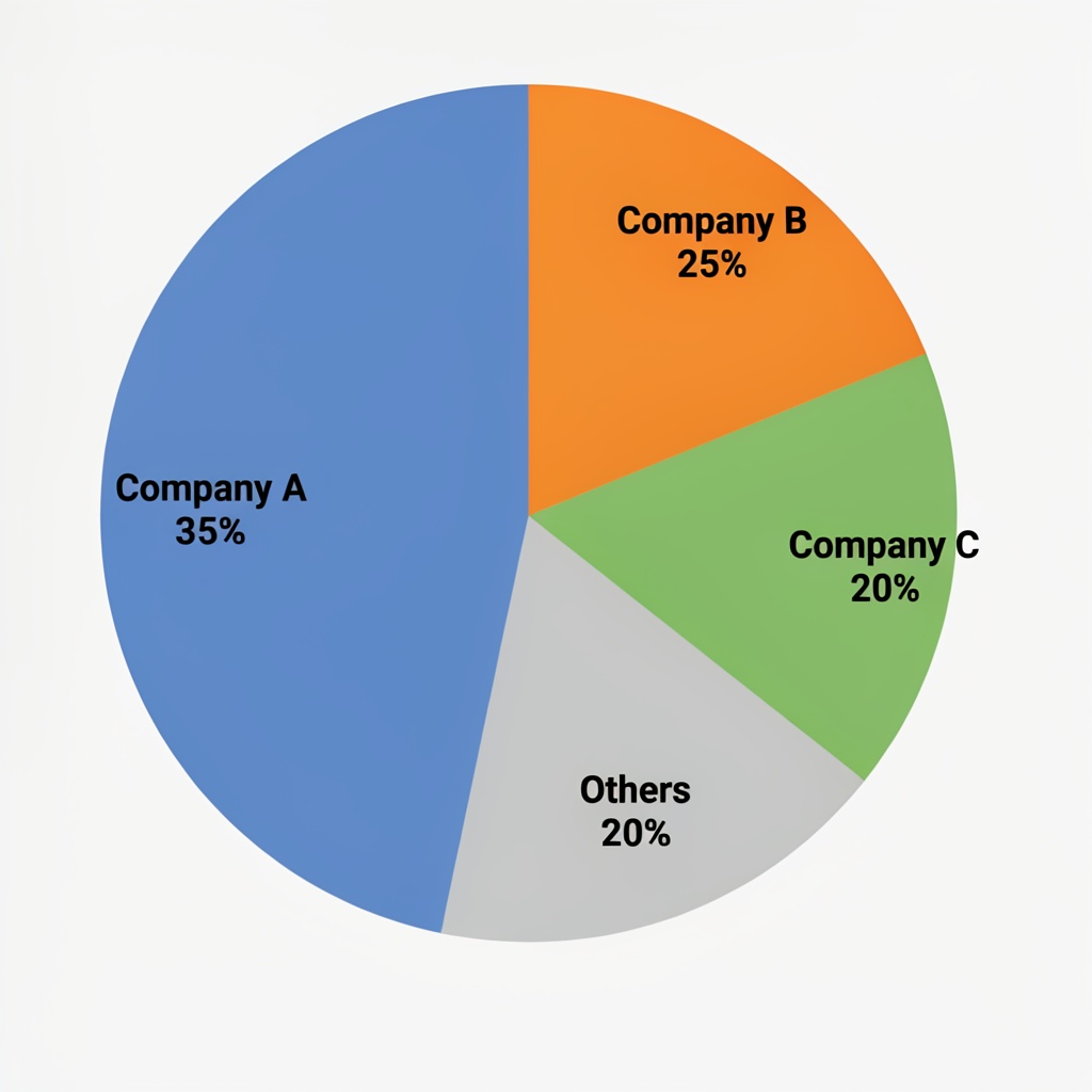 A pie chart showing market share: Company A 35%, Company B 2