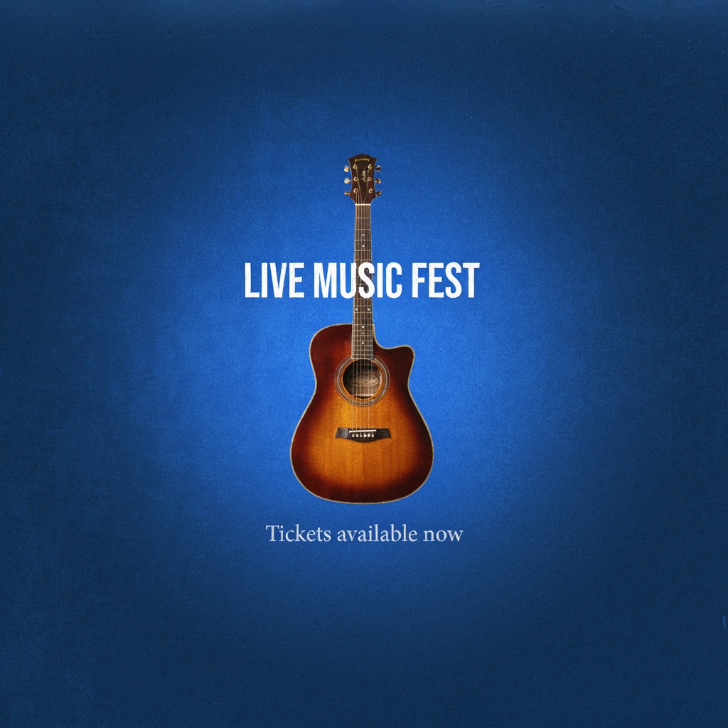 An event poster featuring a guitar illustration, the headlin