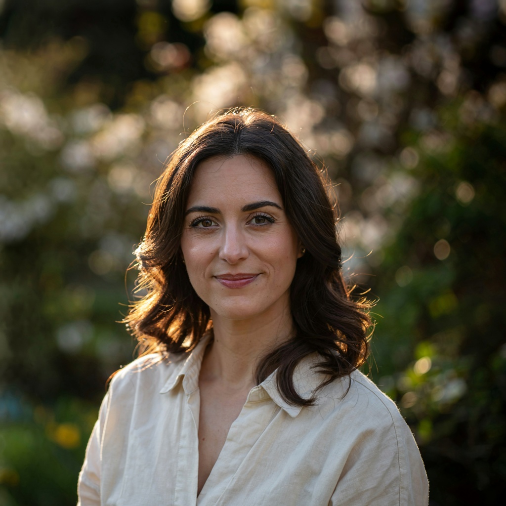 A portrait shot at 85mm f/1.4 with creamy bokeh background, 