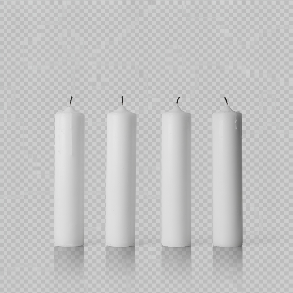 Exactly 4 white candles standing on a dark surface