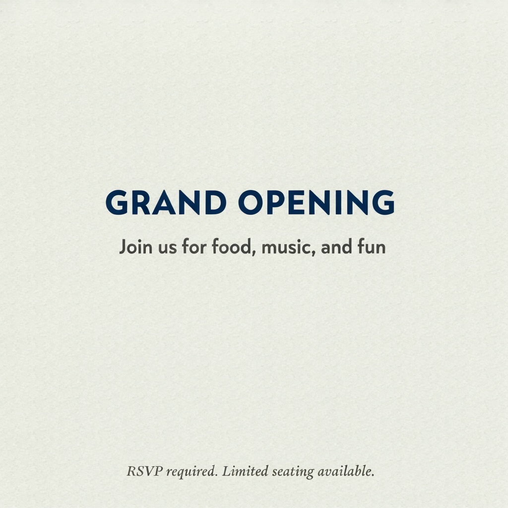 A flyer with large title 'GRAND OPENING', subtitle 'Join us 