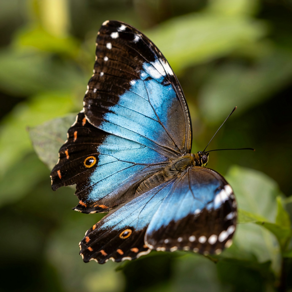 A Morpho menelaus butterfly with accurate iridescent blue do