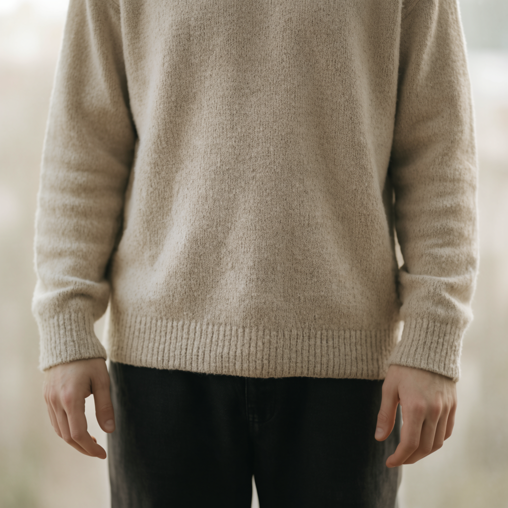 A person standing with both hands visible at their sides, fi