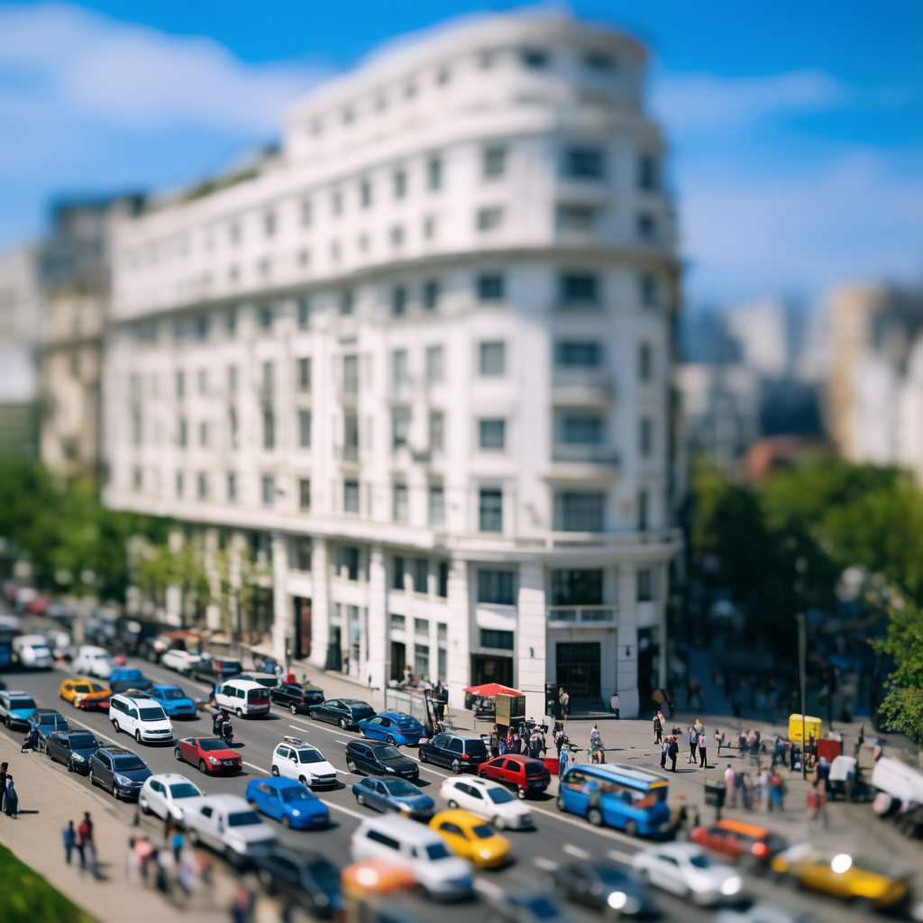 A tilt-shift photograph of a city street making real-life lo