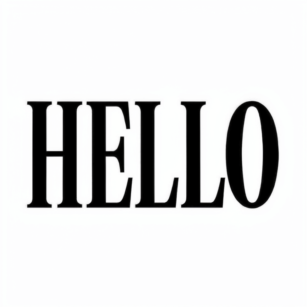A single large word 'HELLO' centered on a white background