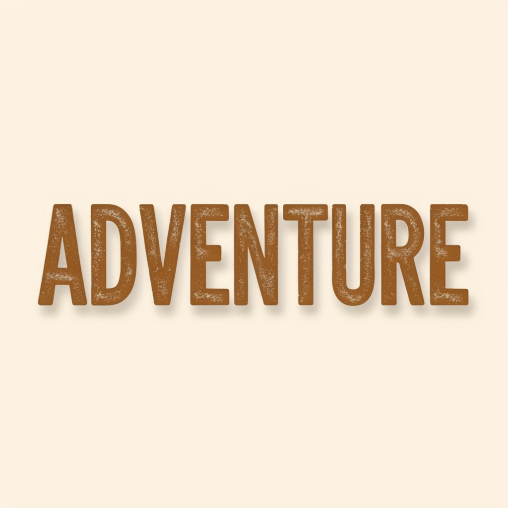 The word 'ADVENTURE' in big bold letters centered on a plain