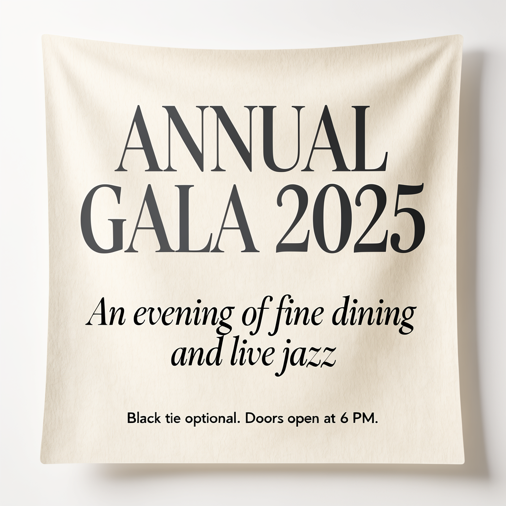 An event banner with headline 'ANNUAL GALA 2025' at the top 