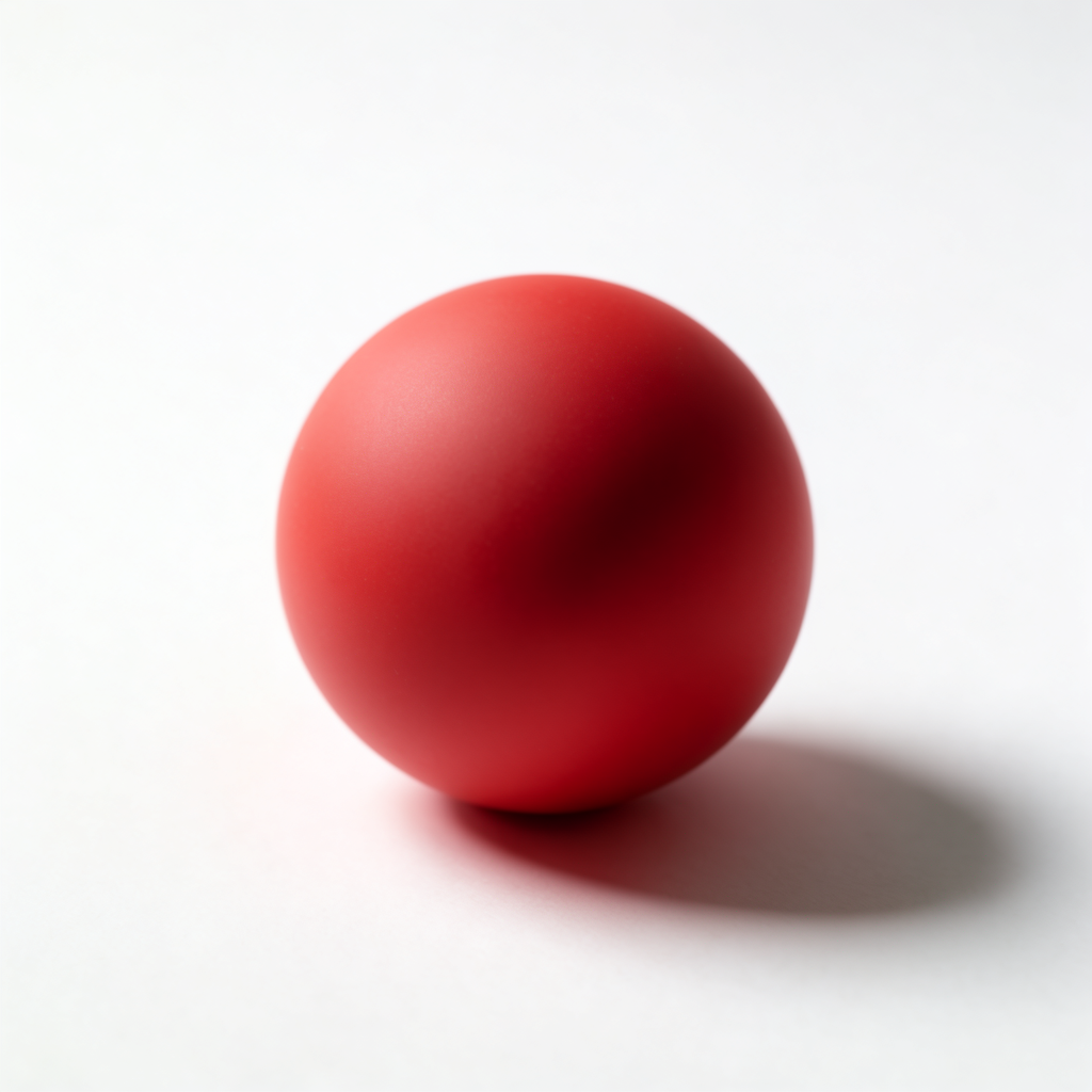A red sphere on a white surface with a single shadow cast to
