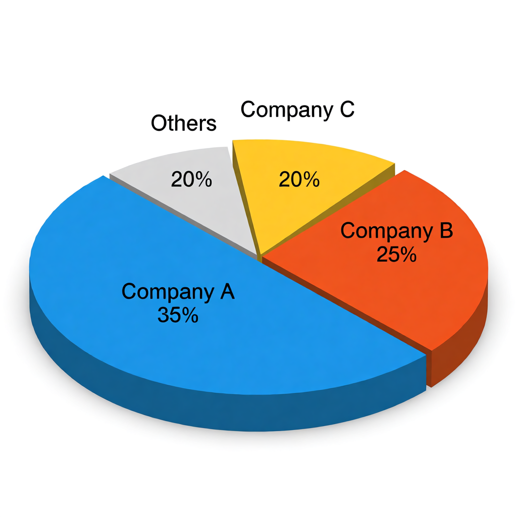 A pie chart showing market share: Company A 35%, Company B 2