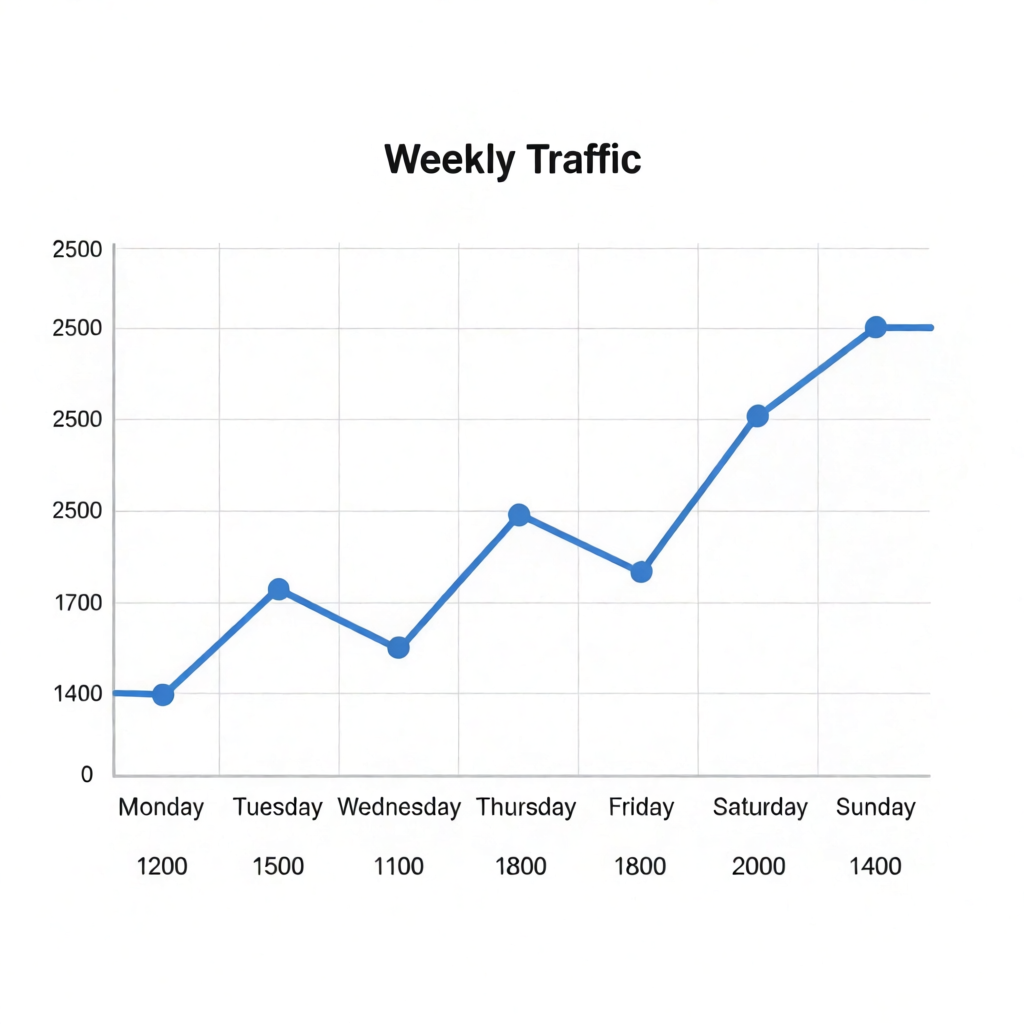 A simple line graph showing daily website visitors over one 
