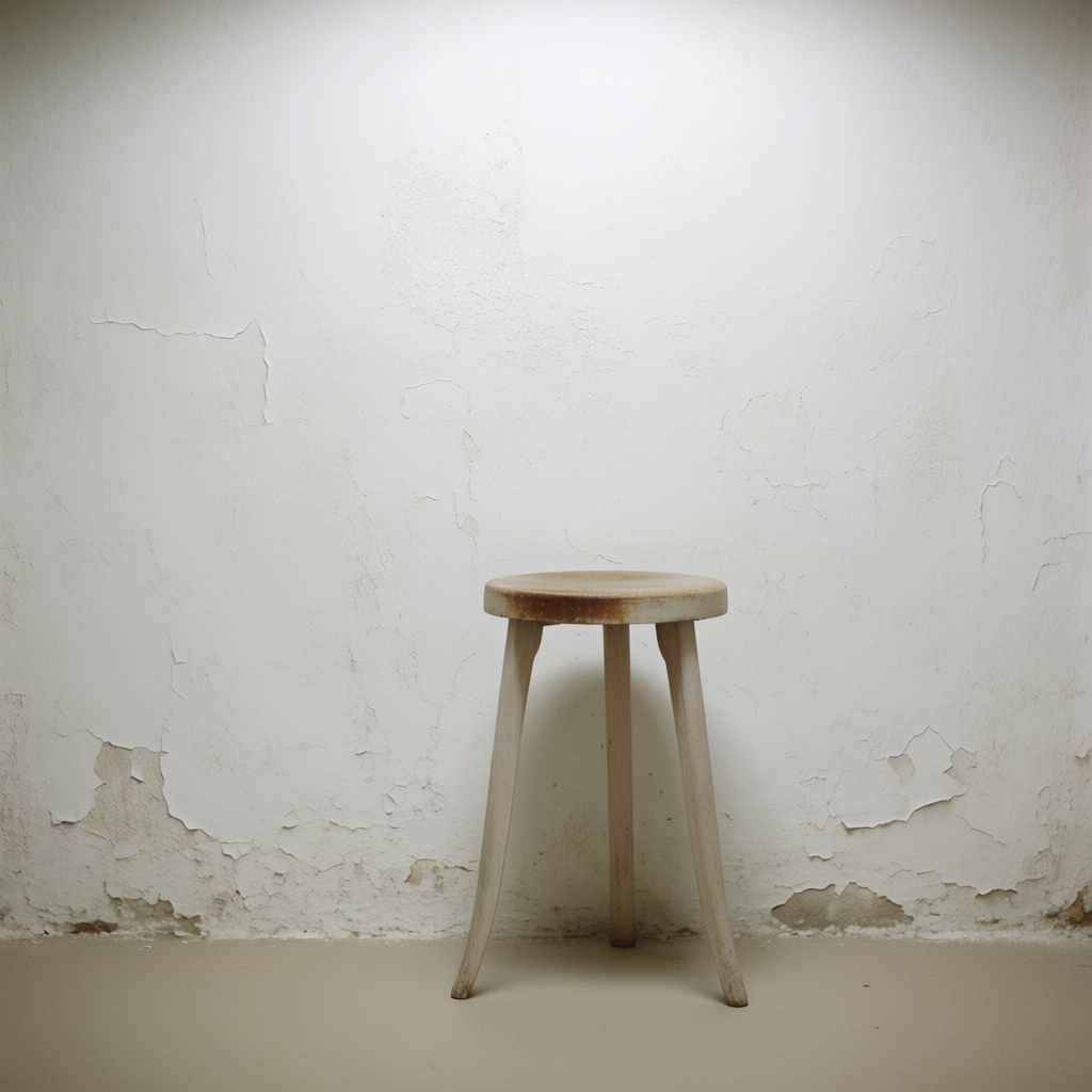 A still life painted in anxious minimalism — sparse composit