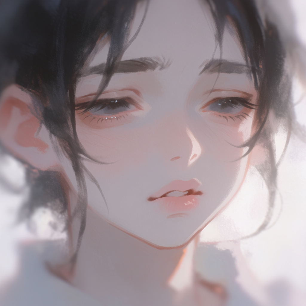 A face showing quiet melancholy — downcast eyes, slightly dr