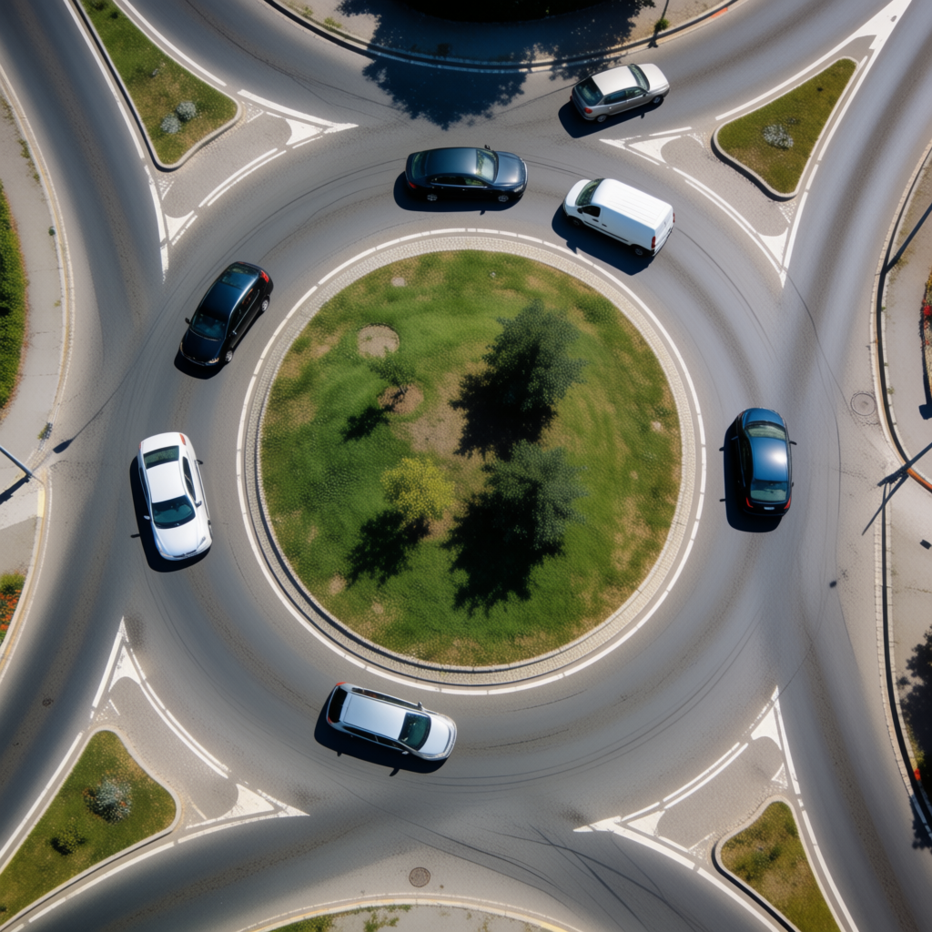 An aerial bird's-eye view looking straight down at a traffic