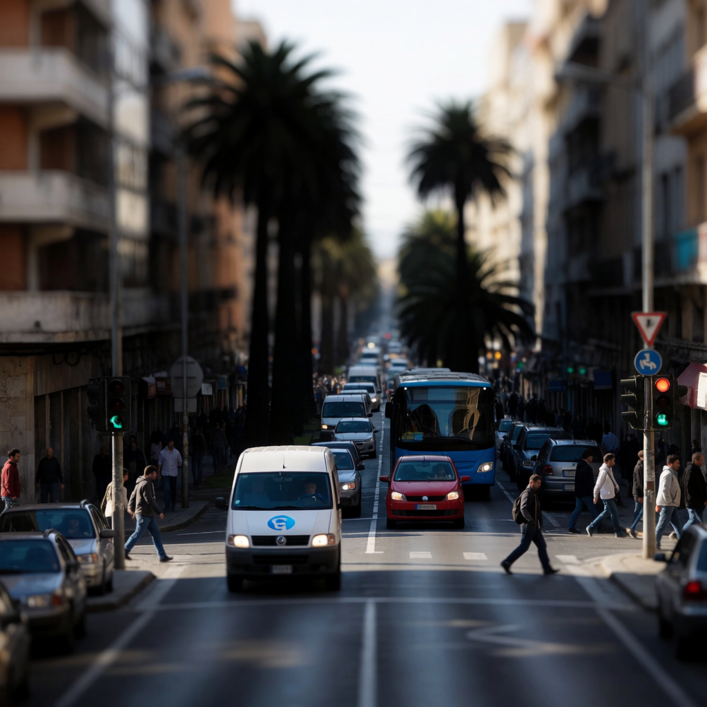 A tilt-shift photograph of a city street making real-life lo