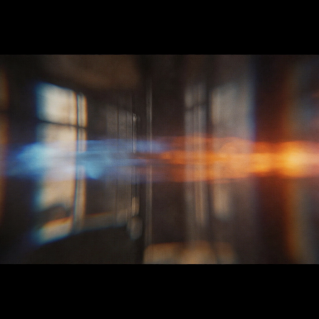 A cinematic frame with blue and orange anamorphic lens flare