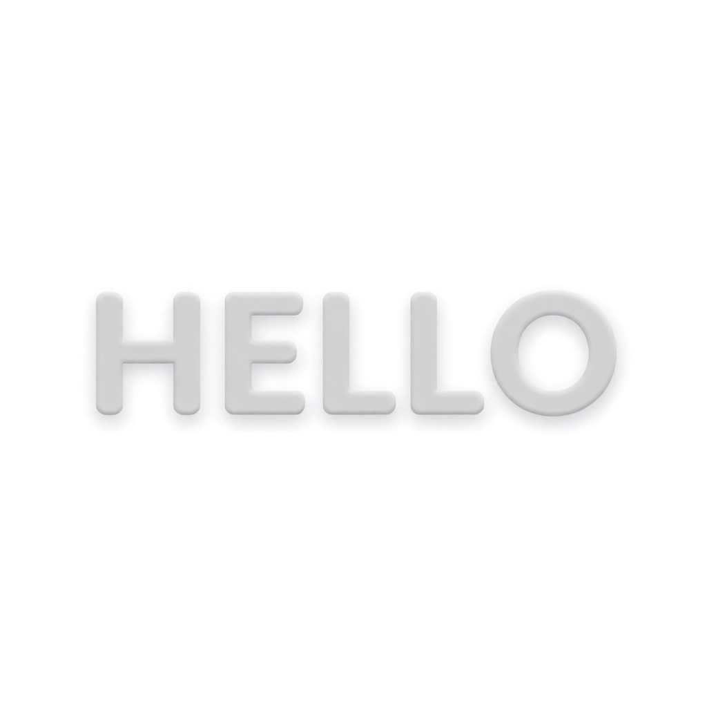 A single large word 'HELLO' centered on a white background