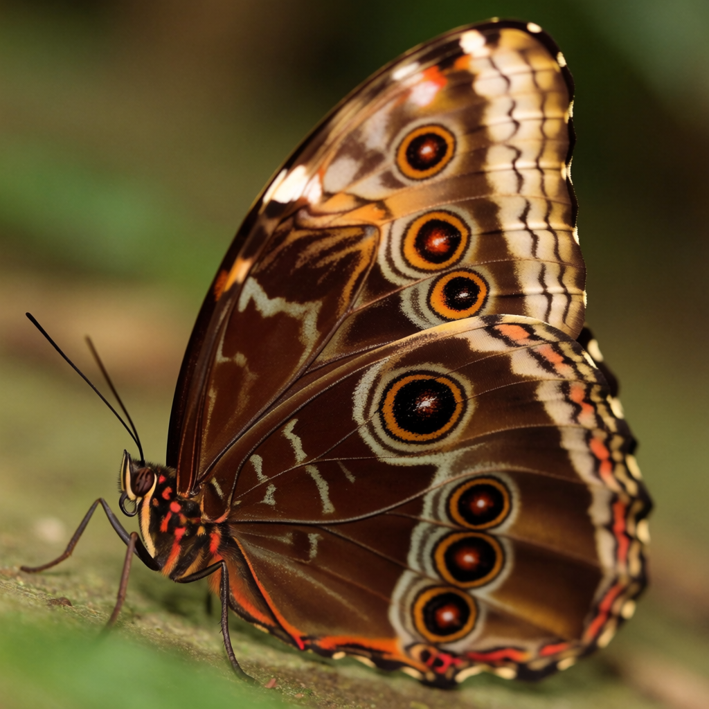 A Morpho menelaus butterfly with accurate iridescent blue do