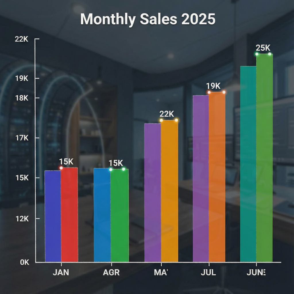 A bar chart showing monthly sales for January through June w