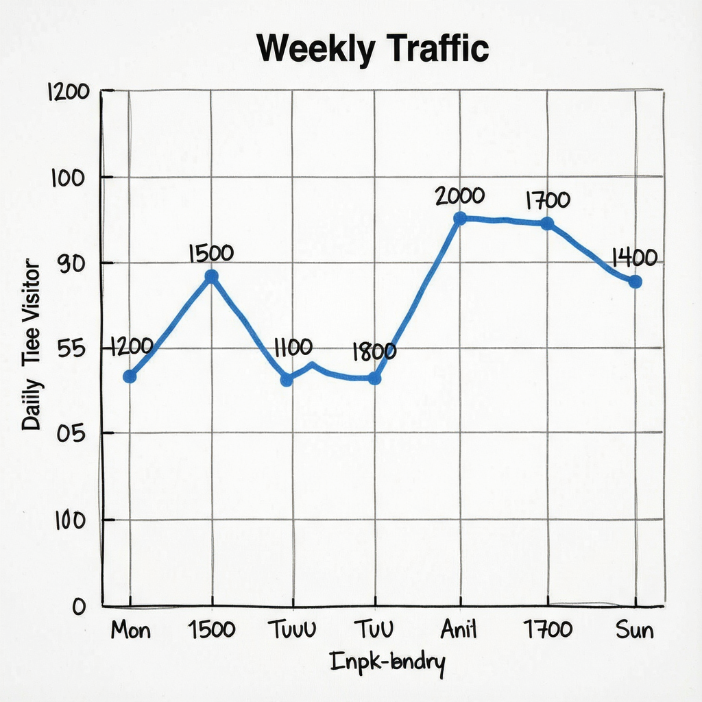 A simple line graph showing daily website visitors over one 