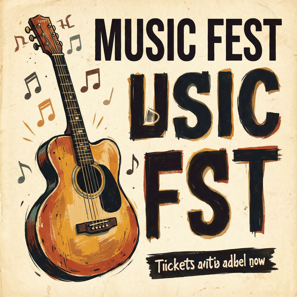 An event poster featuring a guitar illustration, the headlin