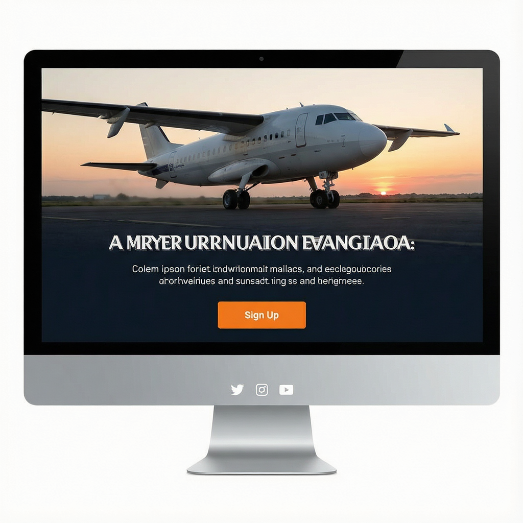 A landing page design with a hero header image at the top, a