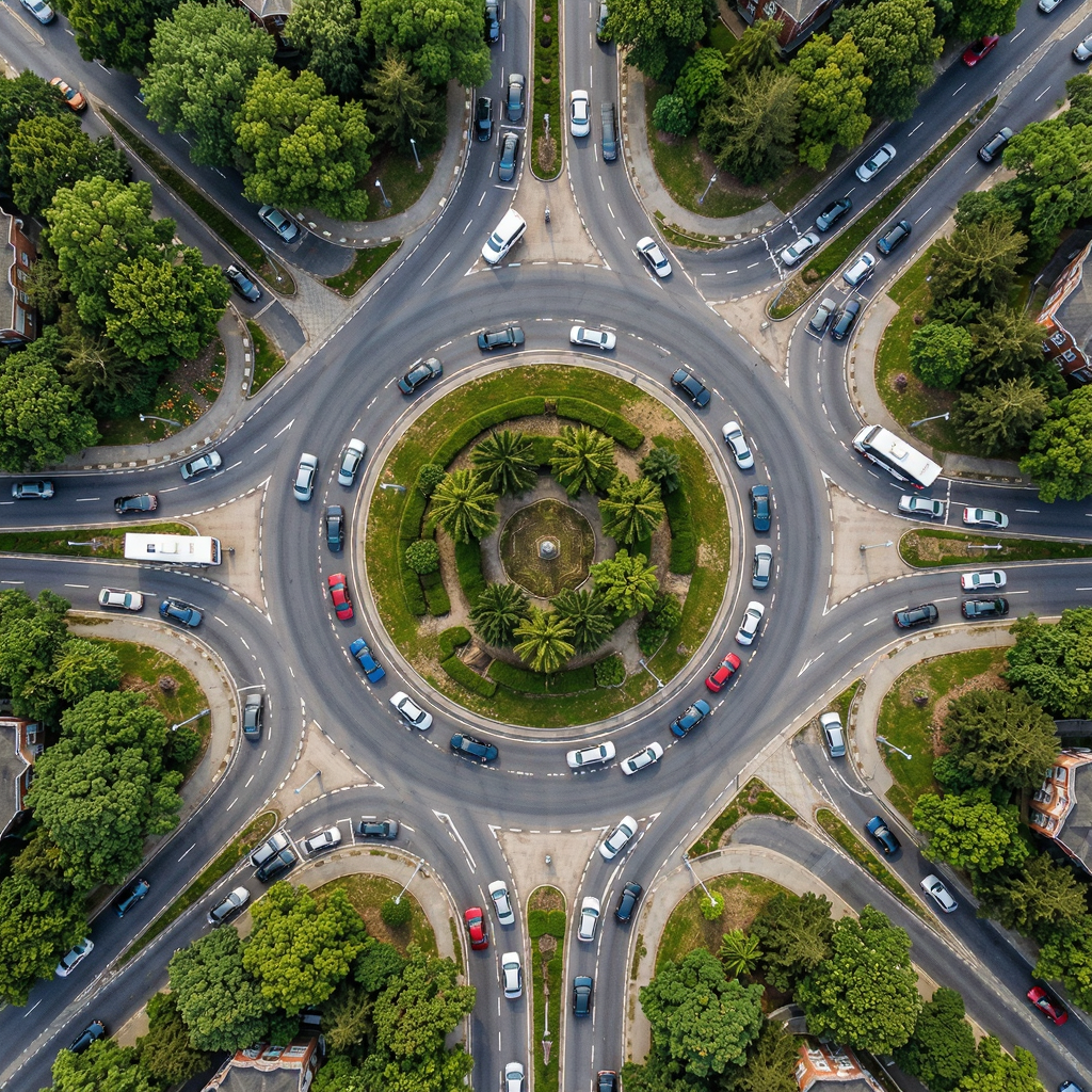 An aerial bird's-eye view looking straight down at a traffic