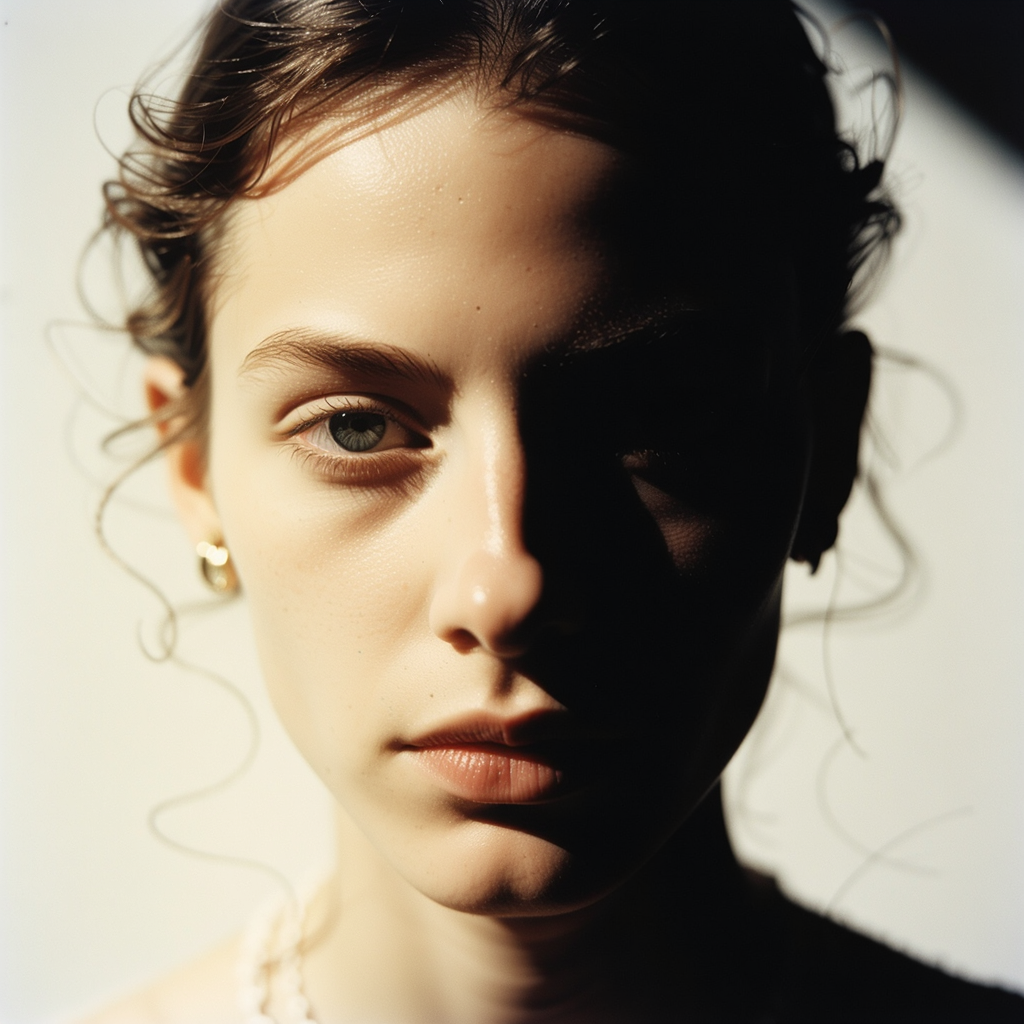 A portrait with dramatic split lighting — half the face brig
