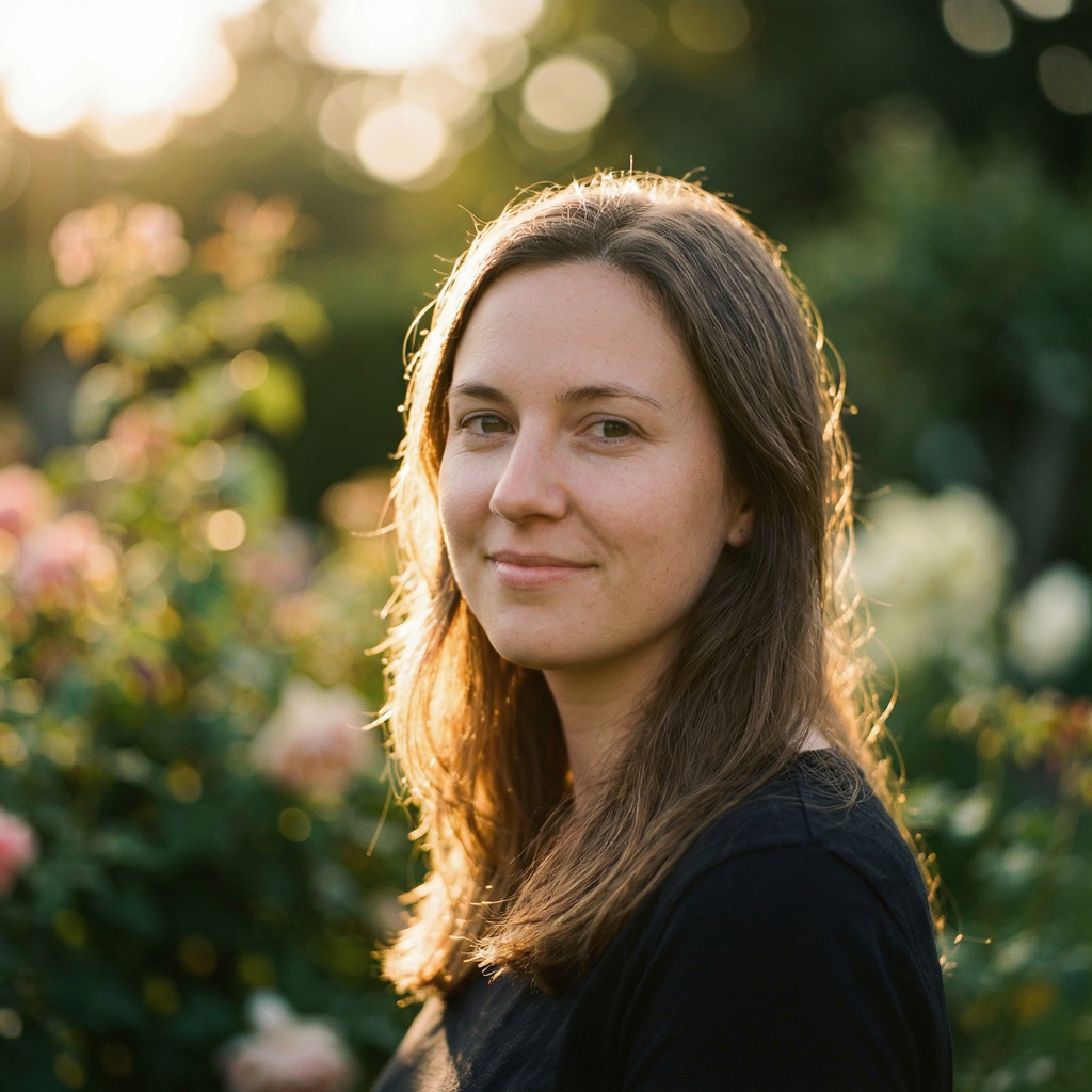 A portrait shot at 85mm f/1.4 with creamy bokeh background, 