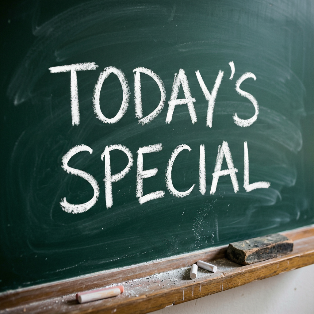 The phrase 'TODAY'S SPECIAL' written in white chalk on a dar