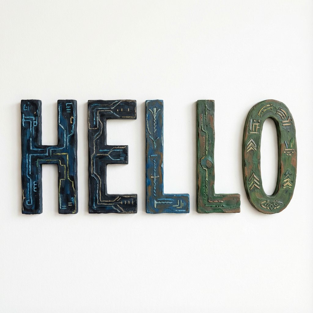 A single large word 'HELLO' centered on a white background